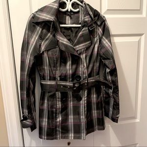 Plaid Hooded Trench Coat